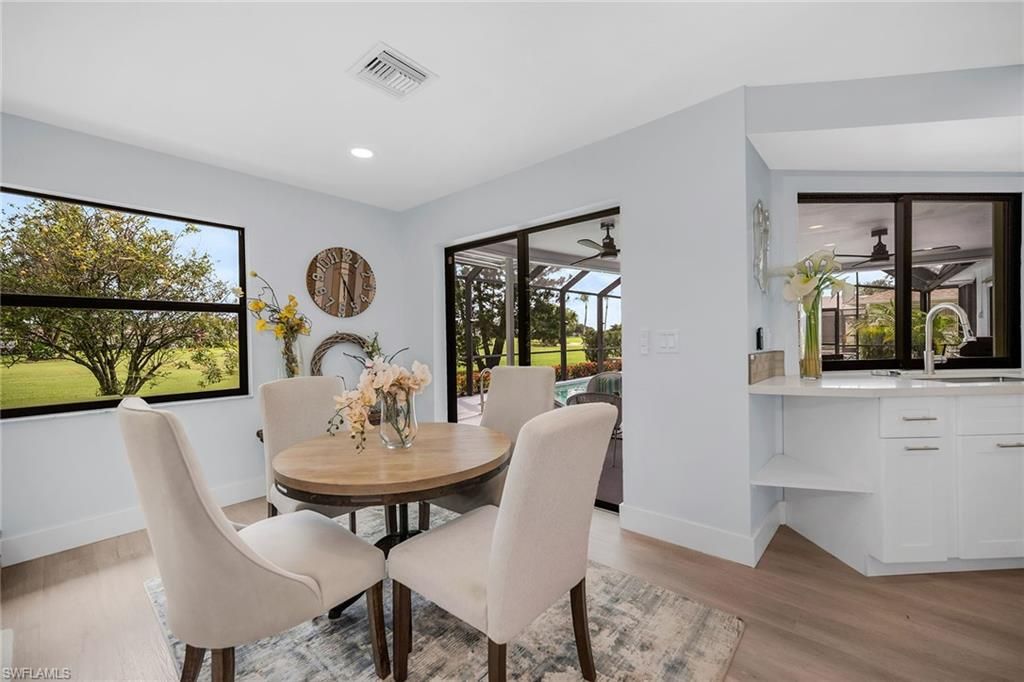 Dining room, Interior, Recessed Lighting, Wood Texture Flooring