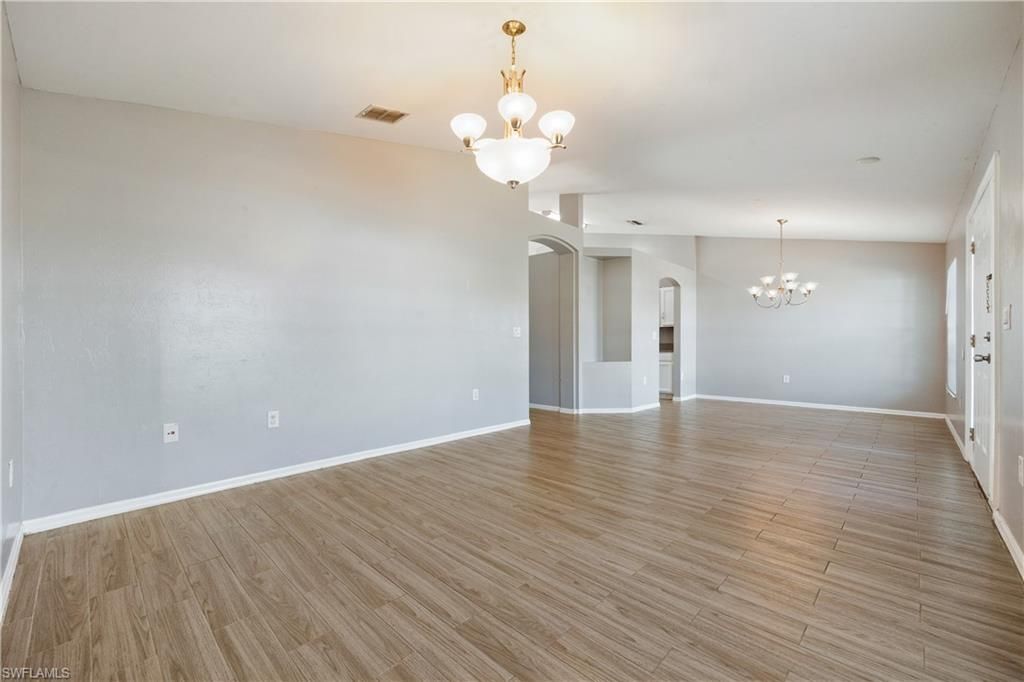 Chandelier, Empty room, Interior, Wood Texture Flooring