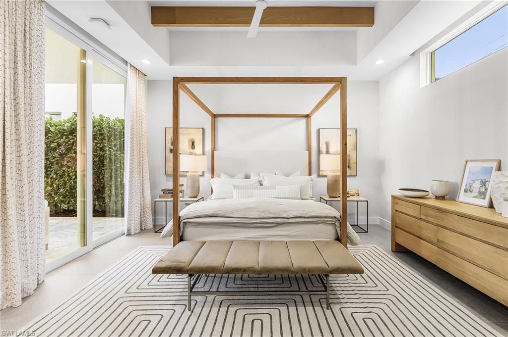 Bedroom, Interior, Recessed Lighting, Wooden Beams