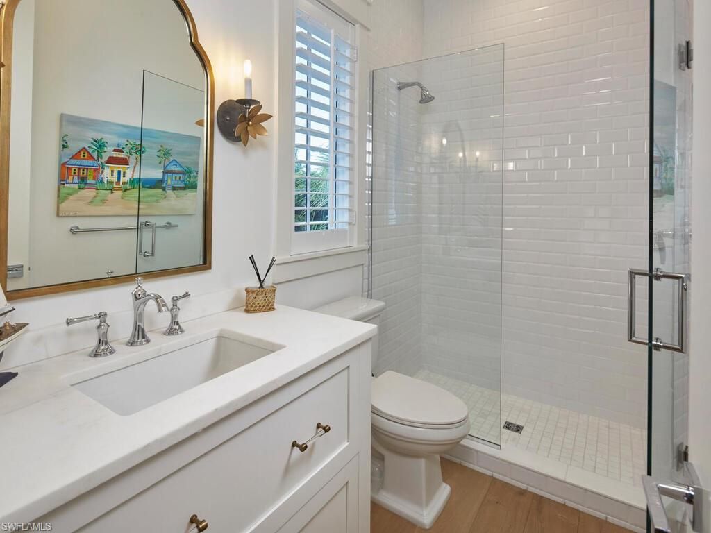 Bathroom, Glass Shower, Interior, Wood Texture Flooring