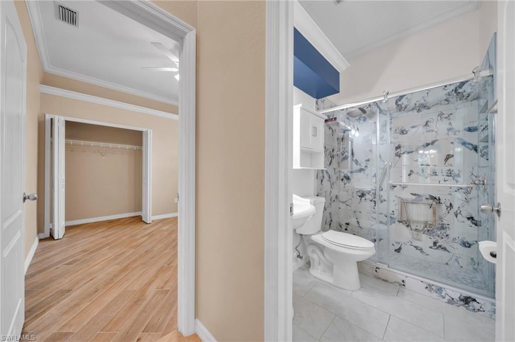 Bathroom, Interior, Marble Walls, Wood Texture Flooring