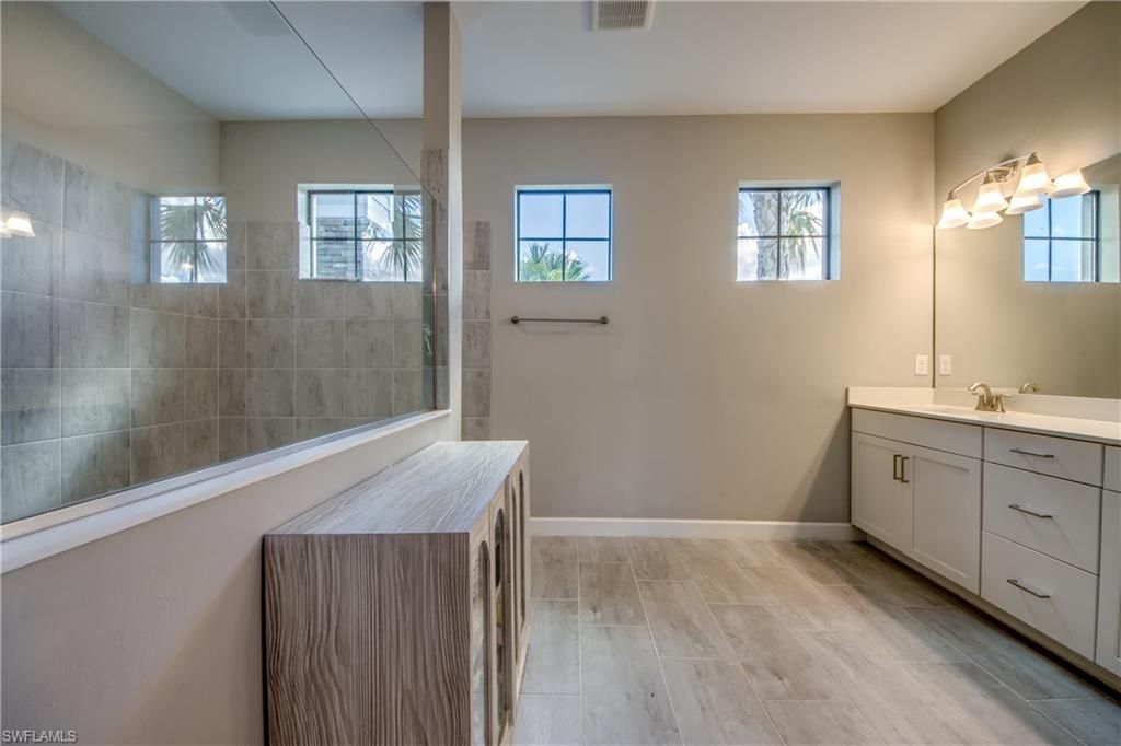 Bathroom, Glass Shower, Interior, Wood Texture Flooring
