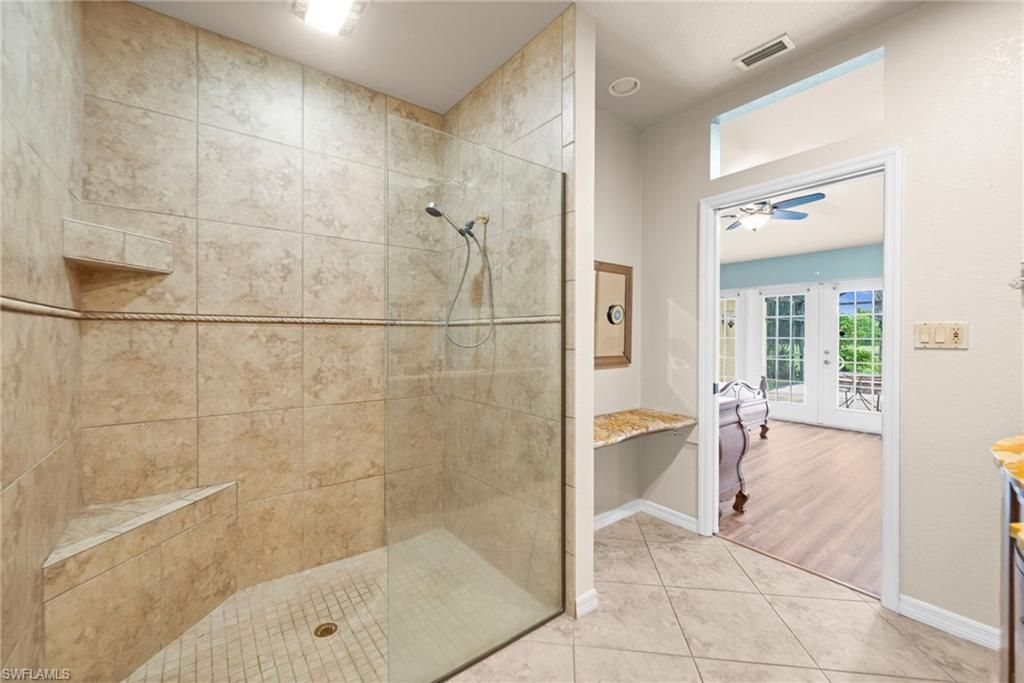 Bathroom, Glass Shower, Interior, Recessed Lighting, Wood Texture Flooring