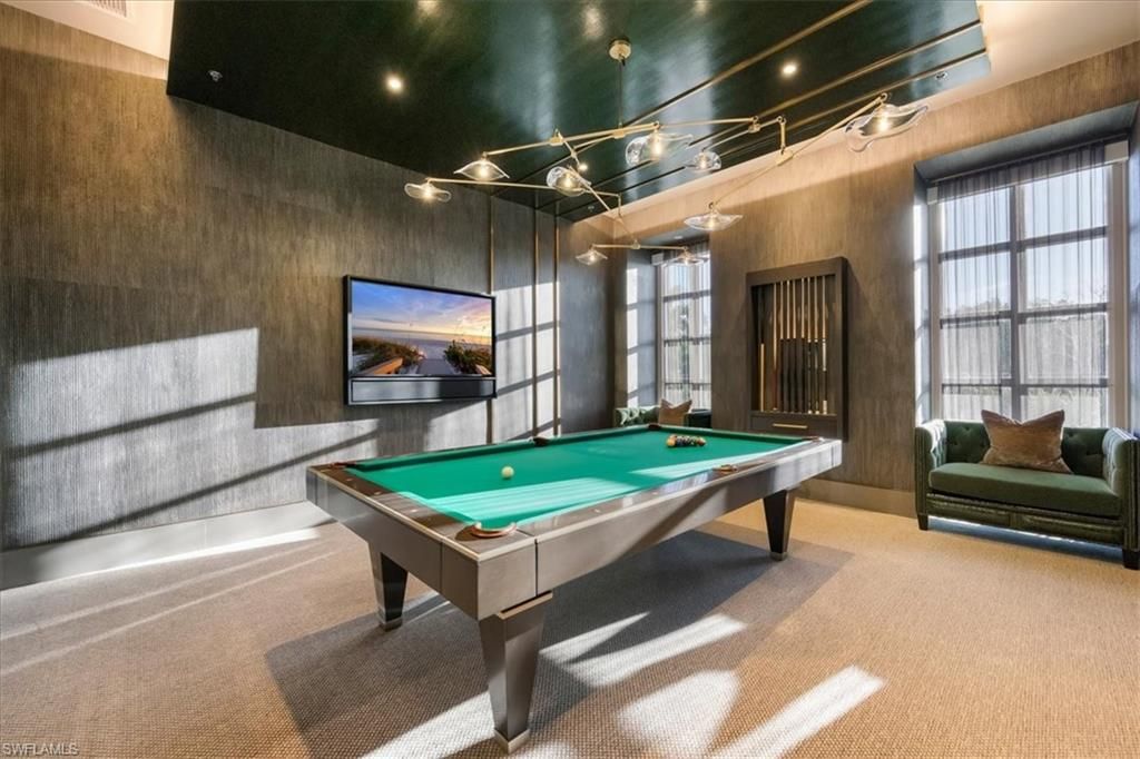 Billiard Table, Game Room, Interior, Recessed Lighting