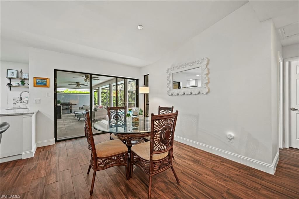 Dining room, Interior, Recessed Lighting, Wood Texture Flooring