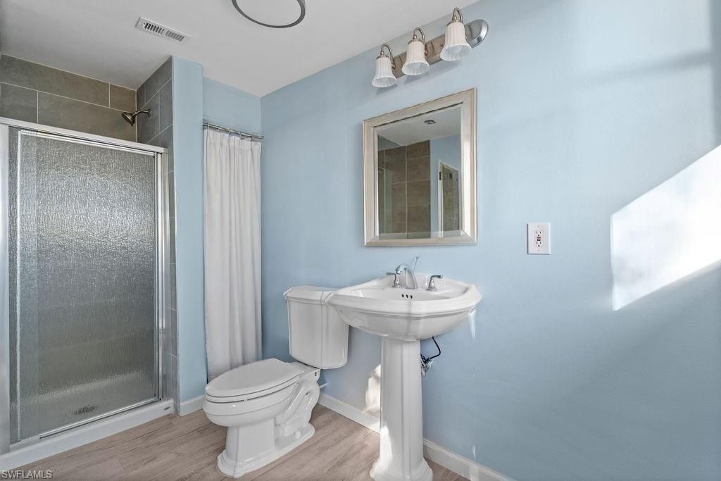 Bathroom, Glass Shower, Interior, Wood Texture Flooring