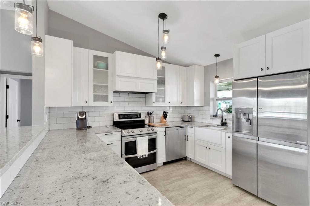 Interior, Kitchen, Pendant Lights, Stainless Steel Appliances, Wood Texture Flooring