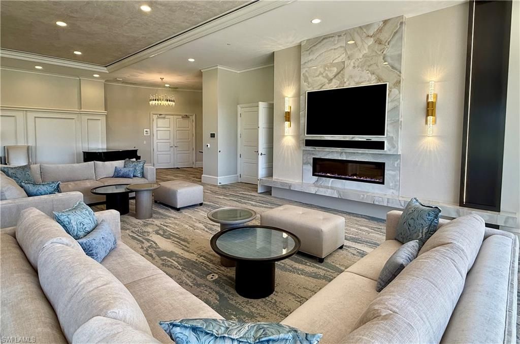 Chandelier, Fireplace, Interior, Living room, Recessed Lighting
