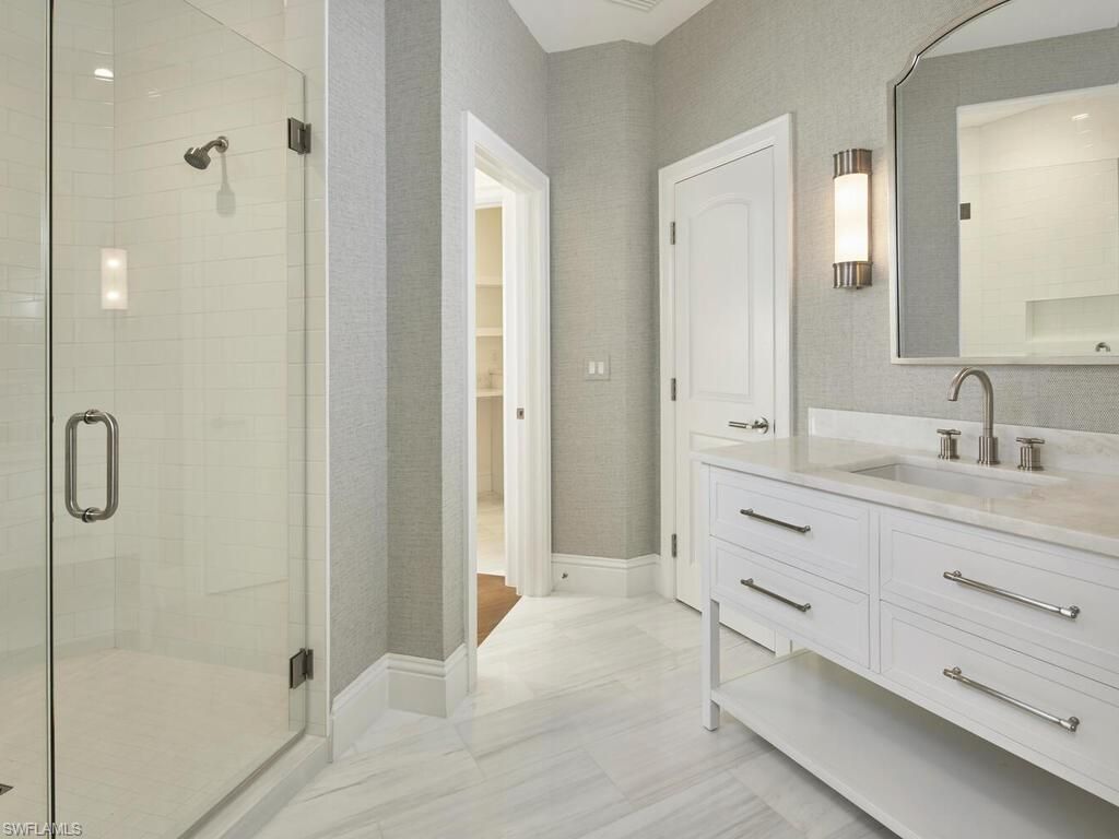 Bathroom, Dual Sink Vanities, Glass Shower, Interior, Recessed Lighting
