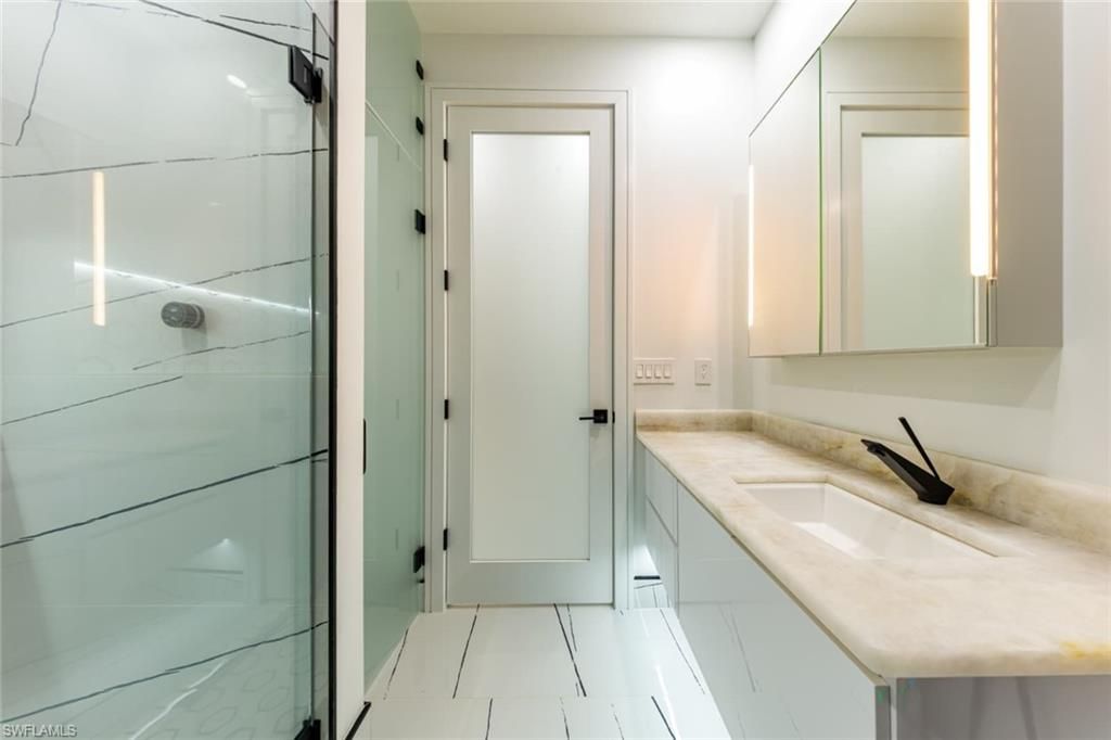 Bathroom, Glass Shower, Interior, Marble Walls