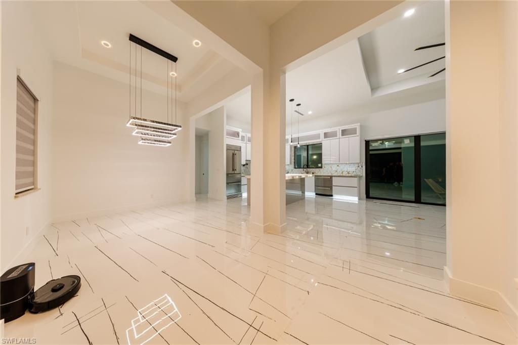 Empty room, Interior, Marble, Pendant Lights, Recessed Lighting