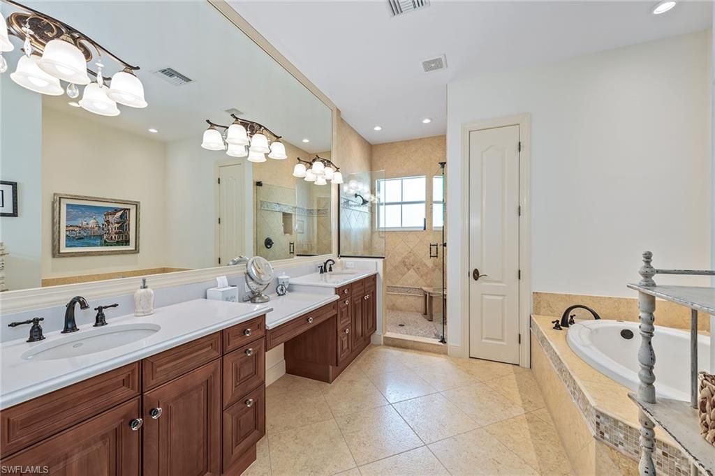 Bathroom, Dual Sink Vanities, Glass Shower, Interior, Recessed Lighting