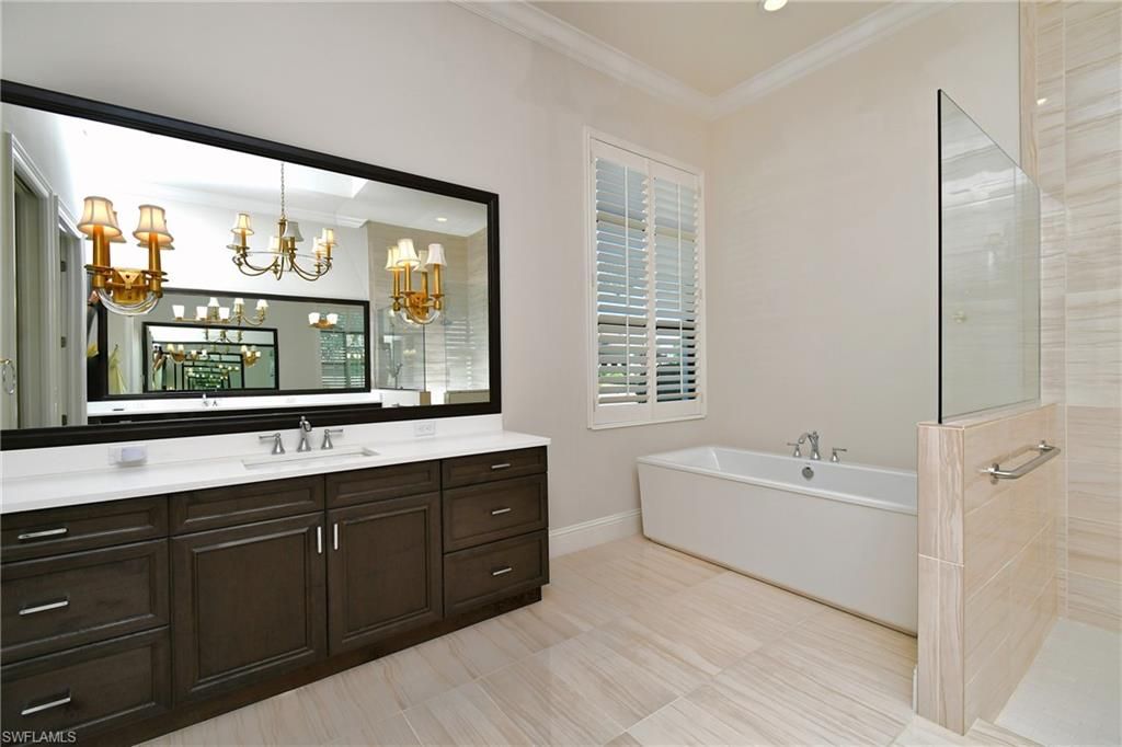 Bathroom, Chandelier, Dual Sink Vanities, Interior, Recessed Lighting