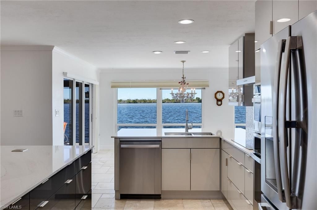 Interior, Kitchen, Pendant Lights, Recessed Lighting, Stainless Steel Appliances, Water