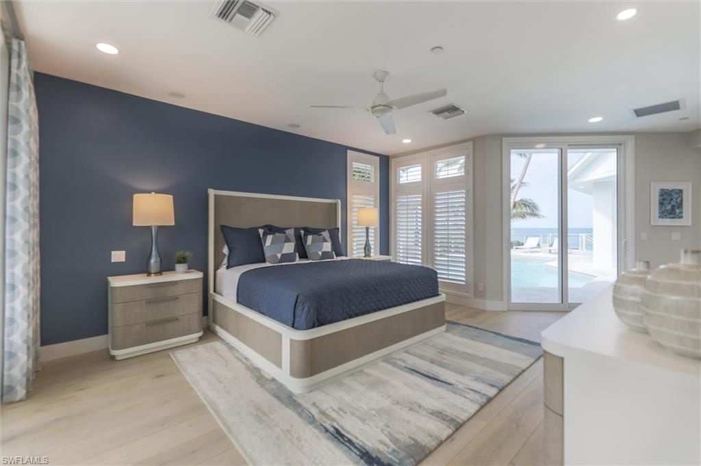 Bedroom, Interior, Recessed Lighting, Water, Wood Texture Flooring