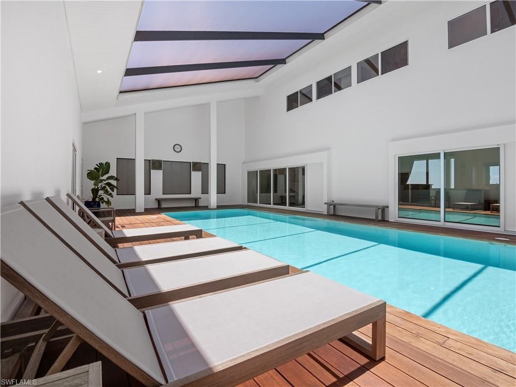 Glass Ceilings, Interior, Pool, Recessed Lighting, Wood Texture Flooring