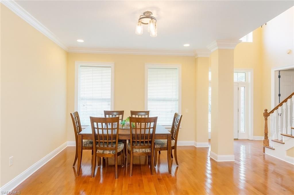 Dining room, Interior, Recessed Lighting, Wood Texture Flooring