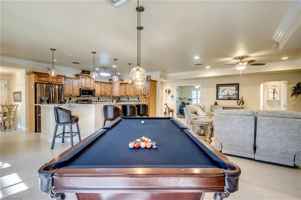 Billiard Table, Game Room, Interior, Kitchen, Living room, Pendant Lights, Recessed Lighting