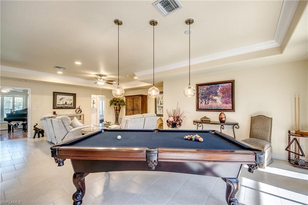 Billiard Table, Game Room, Interior, Pendant Lights, Piano, Recessed Lighting