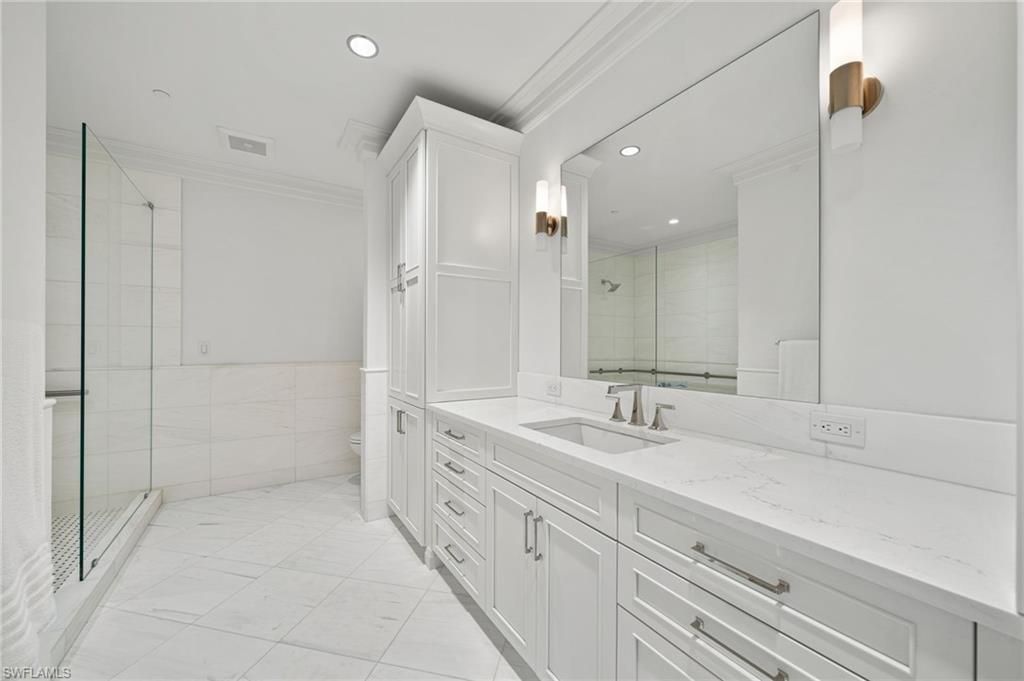 Bathroom, Dual Sink Vanities, Glass Shower, Interior, Recessed Lighting