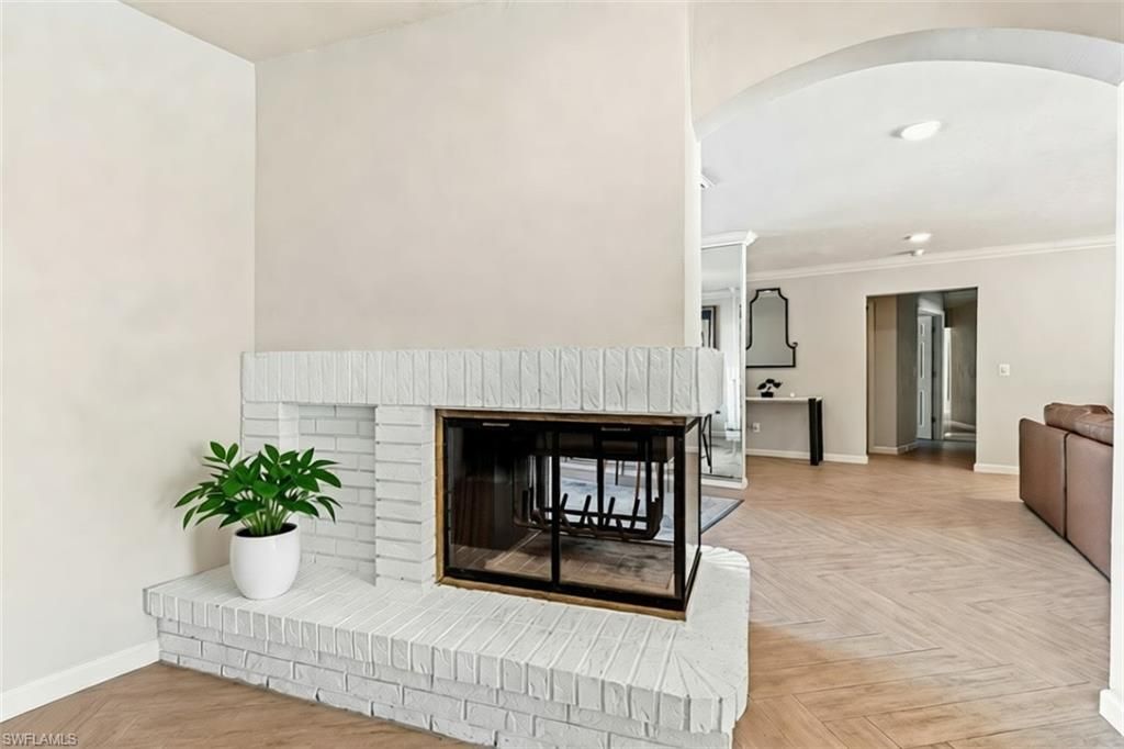 Fireplace, Interior, Recessed Lighting, Wood Texture Flooring