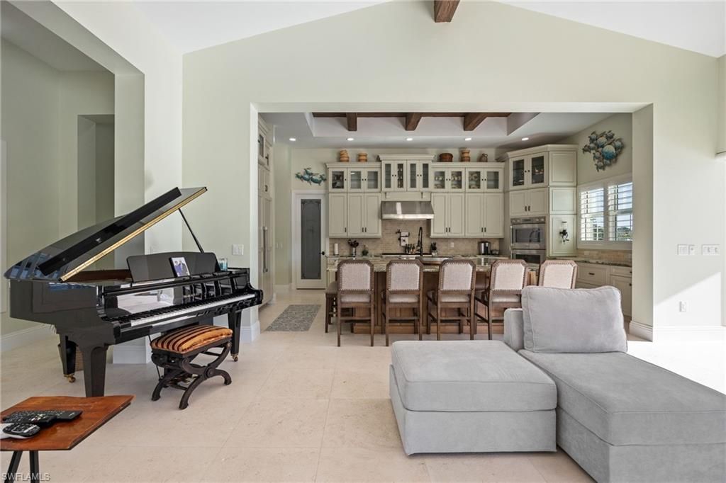 Interior, Kitchen, Piano, Recessed Lighting, Wooden Beams