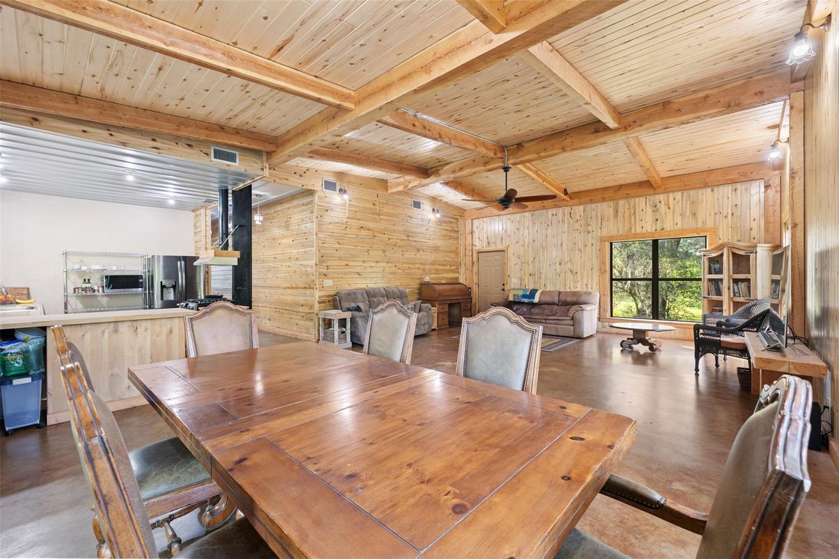 Dining room, Fireplace, Interior, Kitchen, Wooden Beams, Wooden Ceilings, Wood Texture Flooring, Wooden Walls