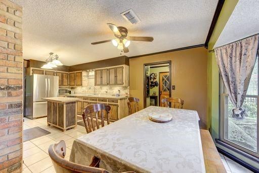 Dining room, Interior, Kitchen, Stainless Steel Appliances, Stone Walls