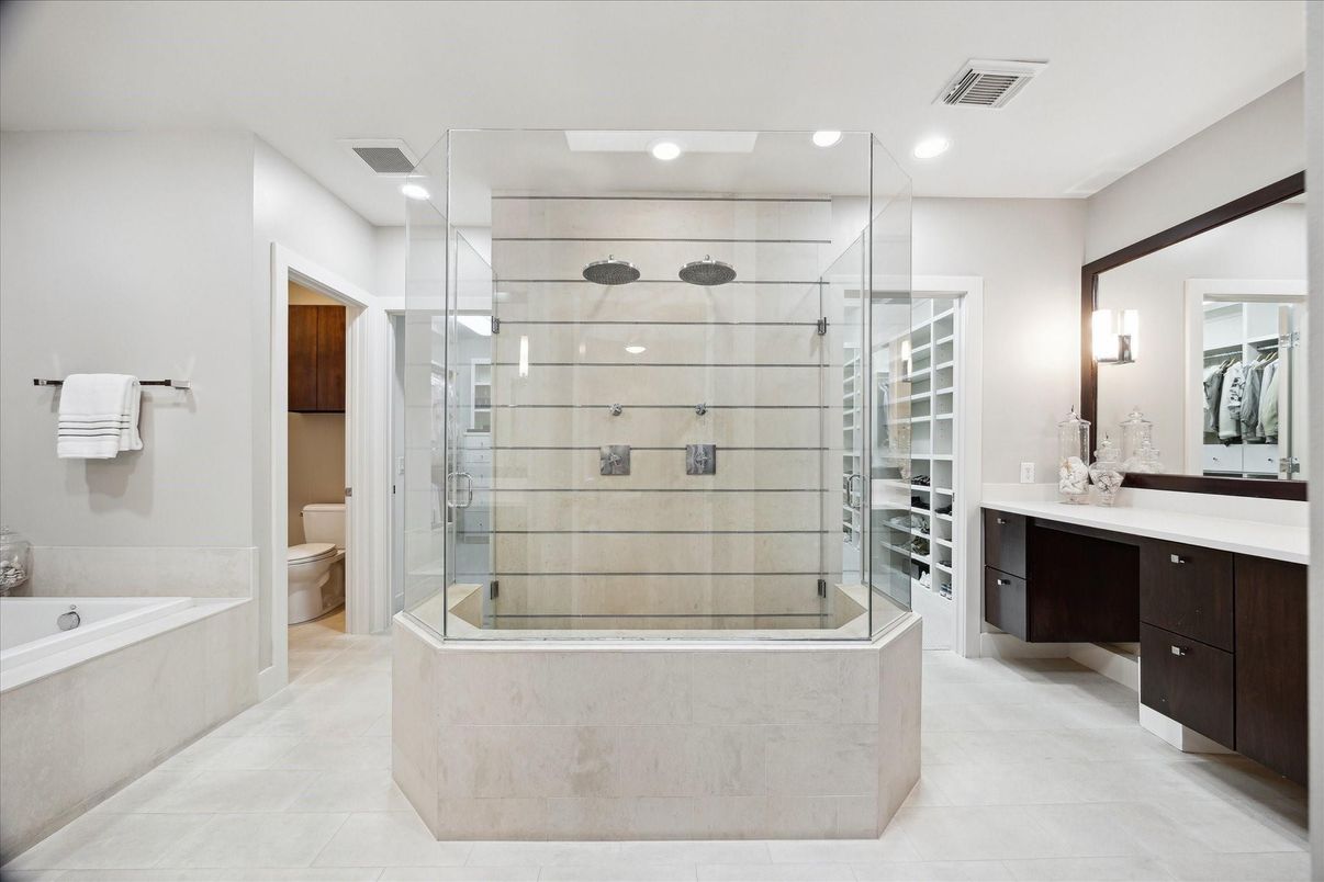 Bathroom, Glass Shower, Interior, Recessed Lighting
