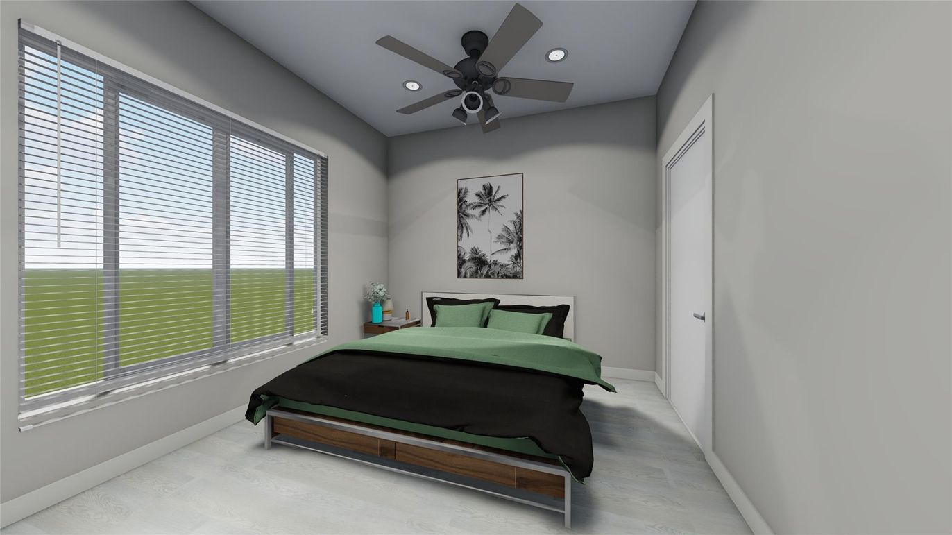 Bedroom, Interior, Recessed Lighting, Wood Texture Flooring
