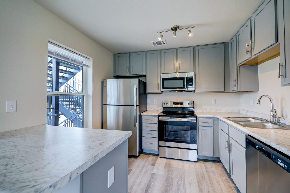 Interior, Kitchen, Stainless Steel Appliances, Wood Texture Flooring