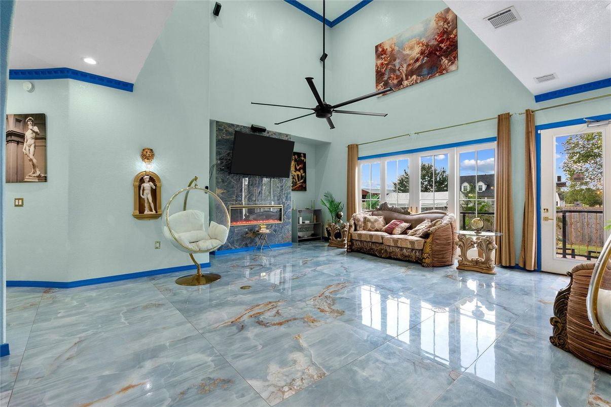 Fireplace, Interior, Marble, Recessed Lighting