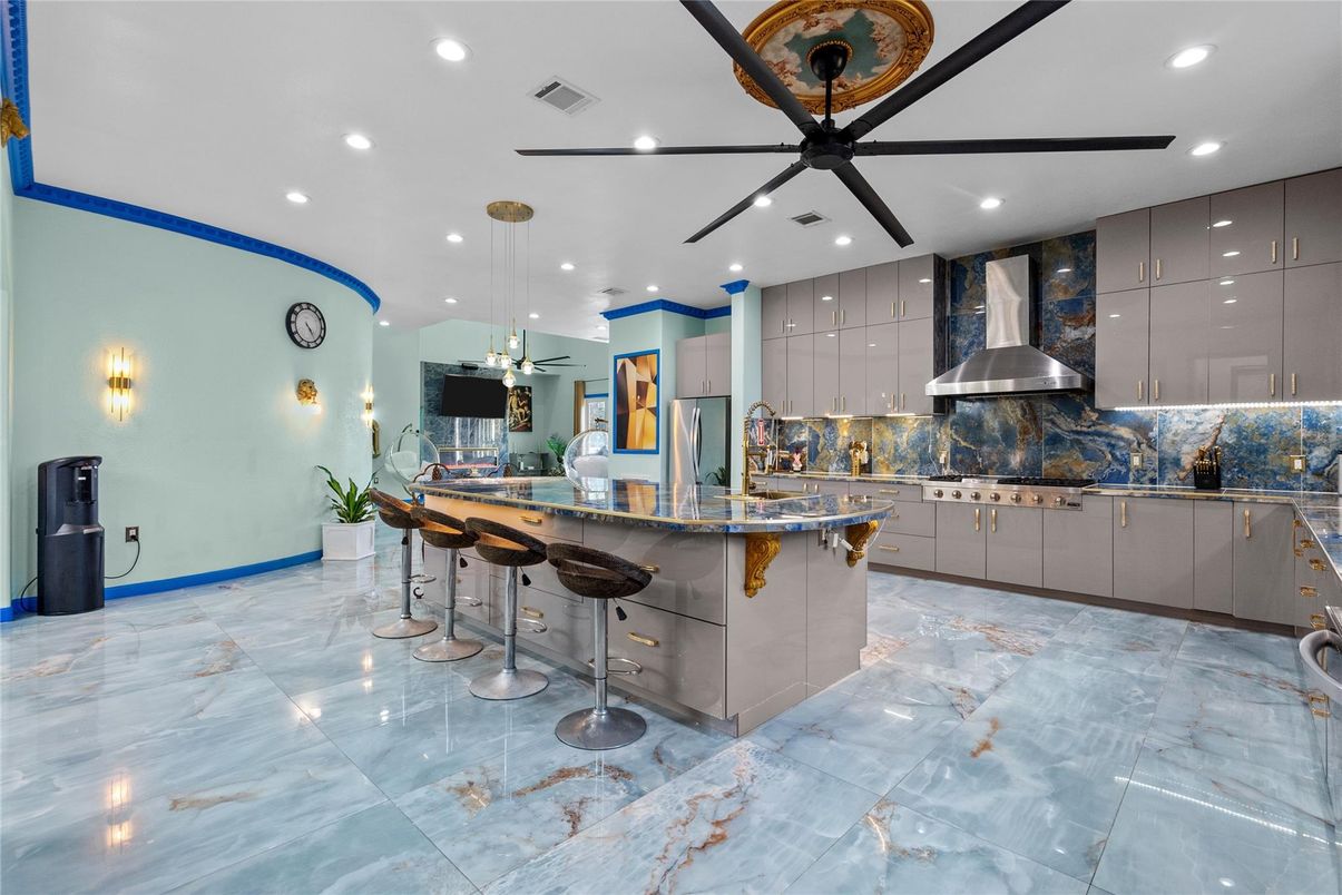 Interior, Kitchen, Marble, Pendant Lights, Recessed Lighting