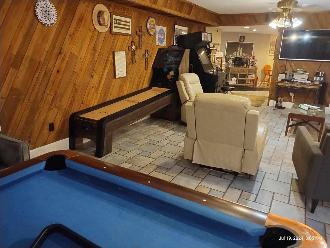 Billiard Table, Interior, Recessed Lighting, Wooden Walls