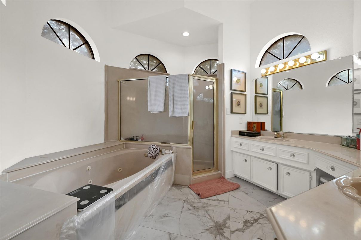 Bathroom, Glass Shower, Interior, Marble, Recessed Lighting