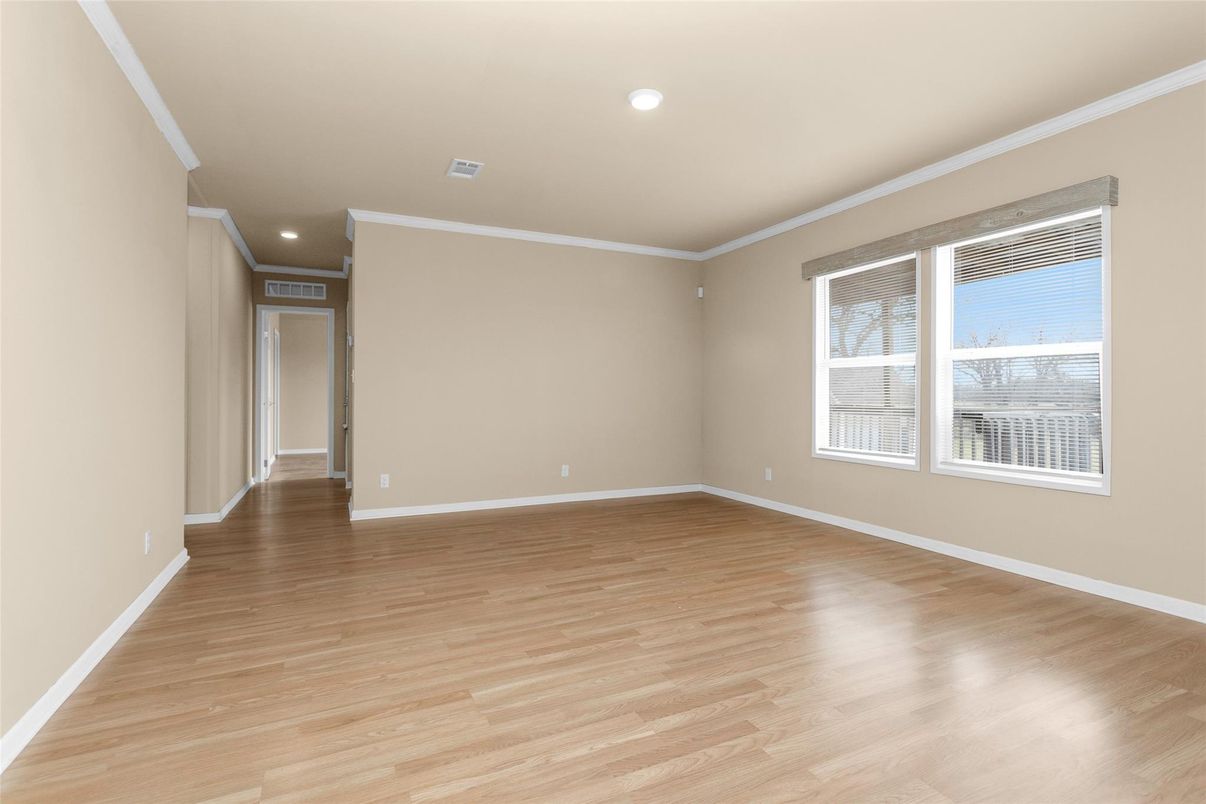 Empty room, Interior, Recessed Lighting, Wood Texture Flooring