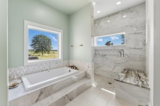 Bathroom, Interior, Marble Walls, Recessed Lighting