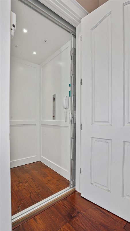 Elevator, Interior, Recessed Lighting, Wood Texture Flooring