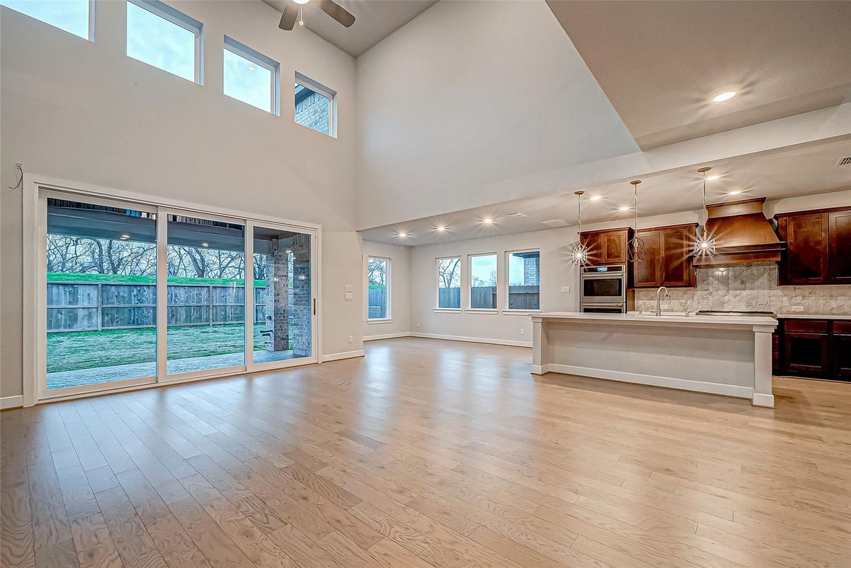Interior, Kitchen, Pendant Lights, Recessed Lighting, Wood Texture Flooring