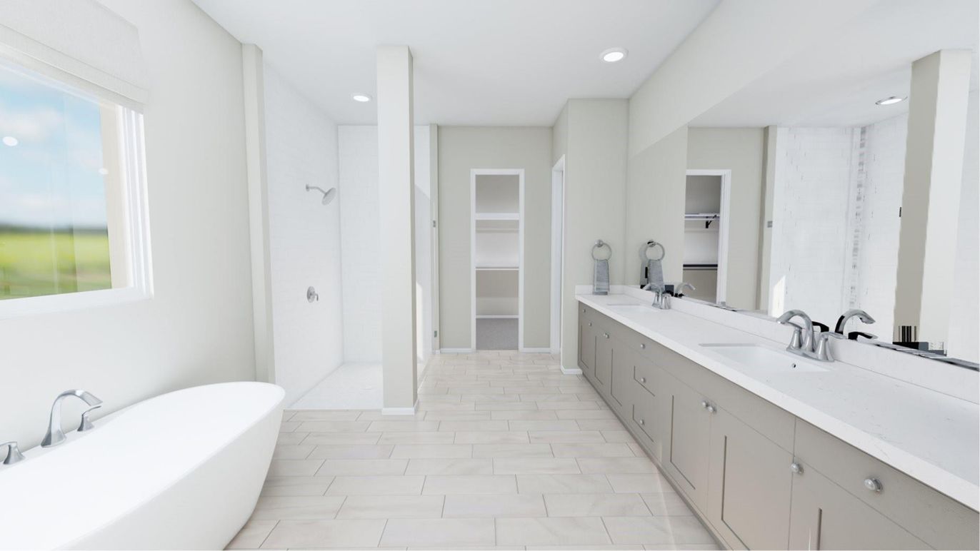 Bathroom, Dual Sink Vanities, Free Standing Baths, Interior, Recessed Lighting
