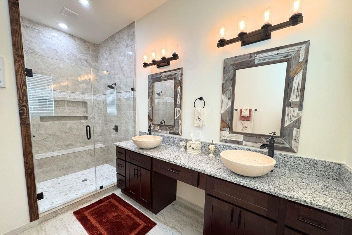 Bathroom, Dual Sink Vanities, Glass Shower, Interior, Recessed Lighting