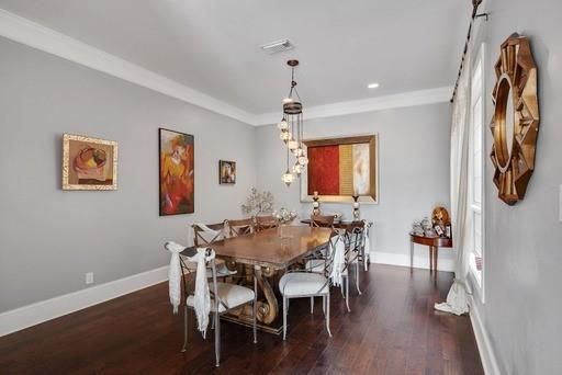 Dining room, Interior, Pendant Lights, Recessed Lighting, Wood Texture Flooring