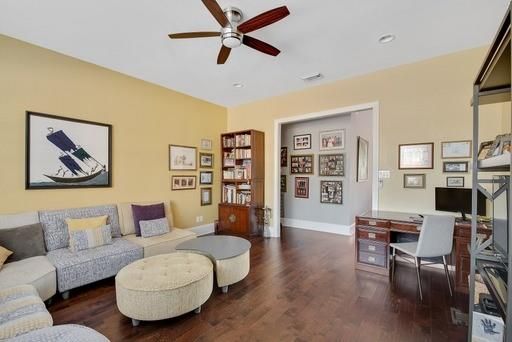 Home Office, Interior, Living room, Recessed Lighting, Wood Texture Flooring