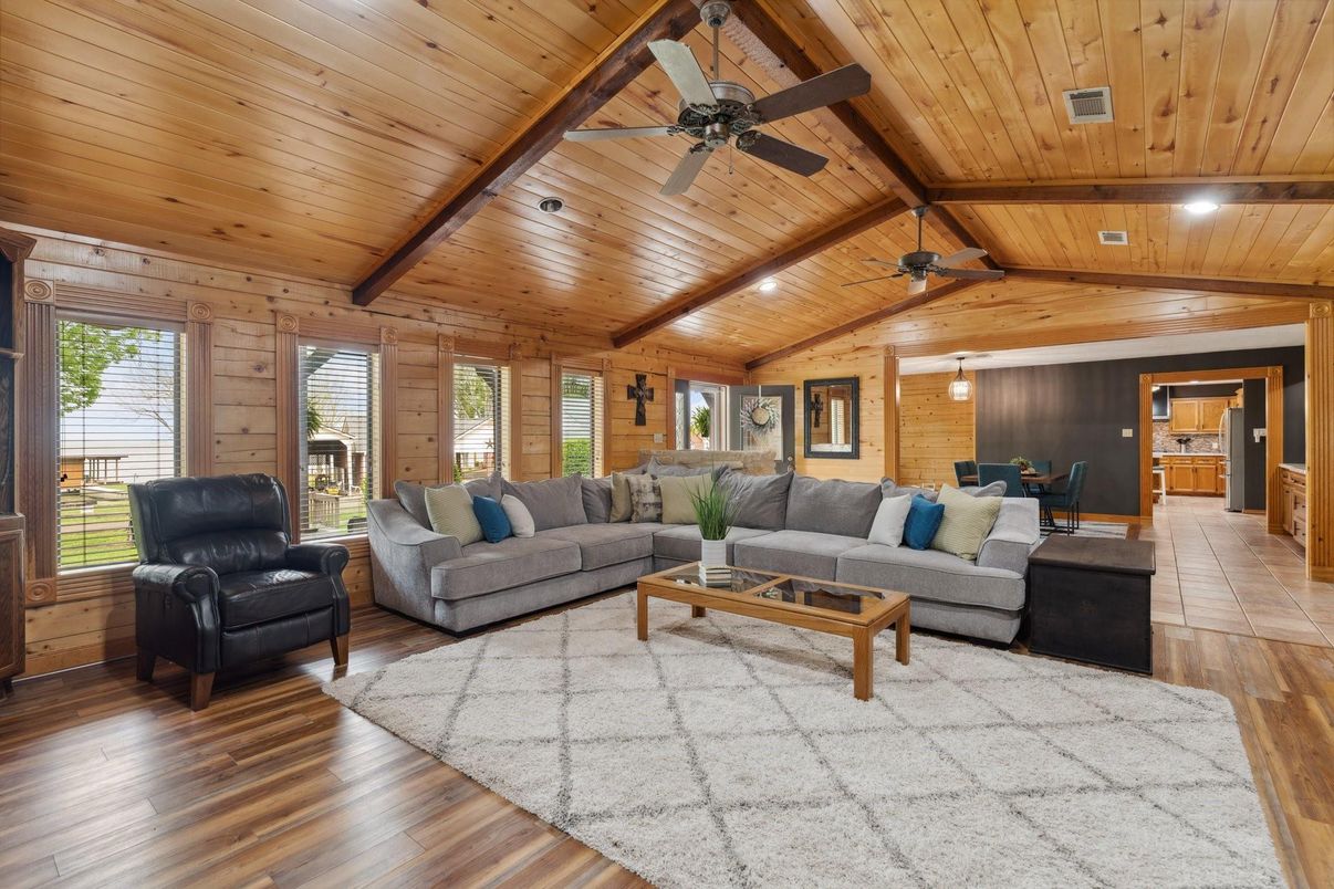 Interior, Living room, Recessed Lighting, Wooden Beams, Wooden Ceilings, Wood Texture Flooring, Wooden Walls