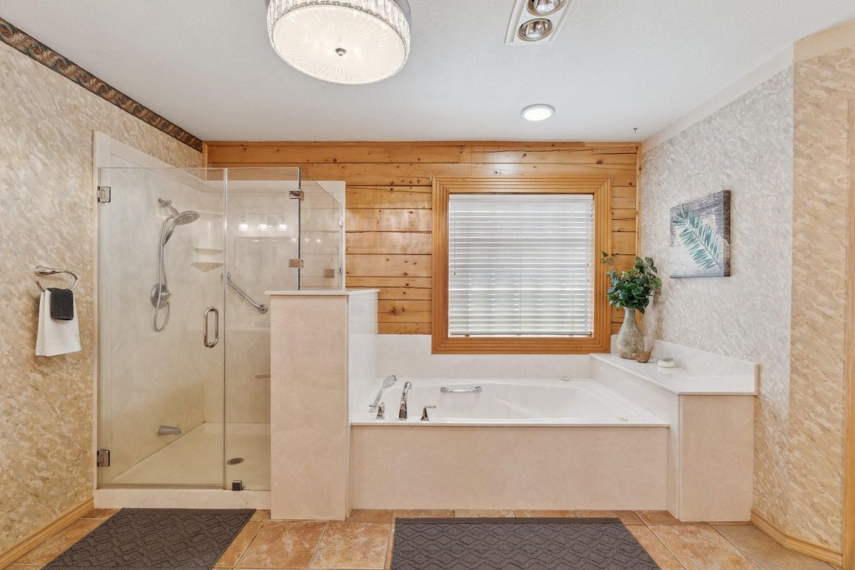 Bathroom, Glass Shower, Interior, Recessed Lighting, Wooden Walls