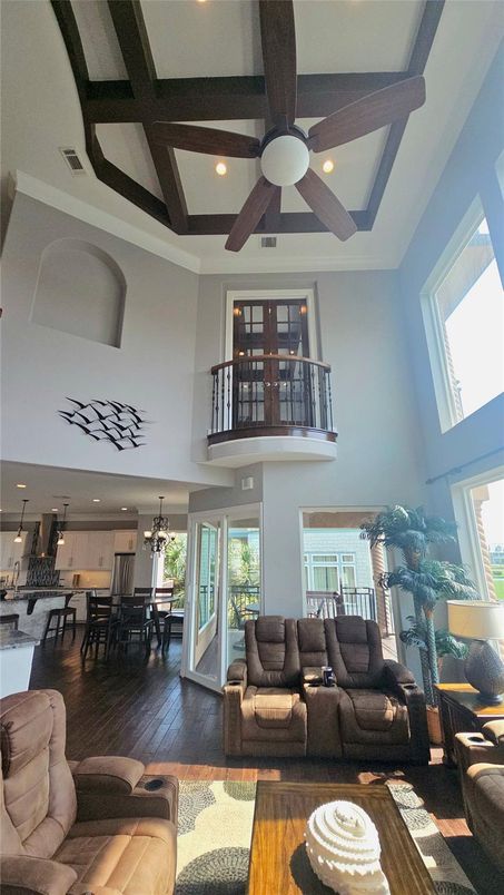 Dining room, Interior, Living room, Recessed Lighting, Wooden Beams, Wood Texture Flooring