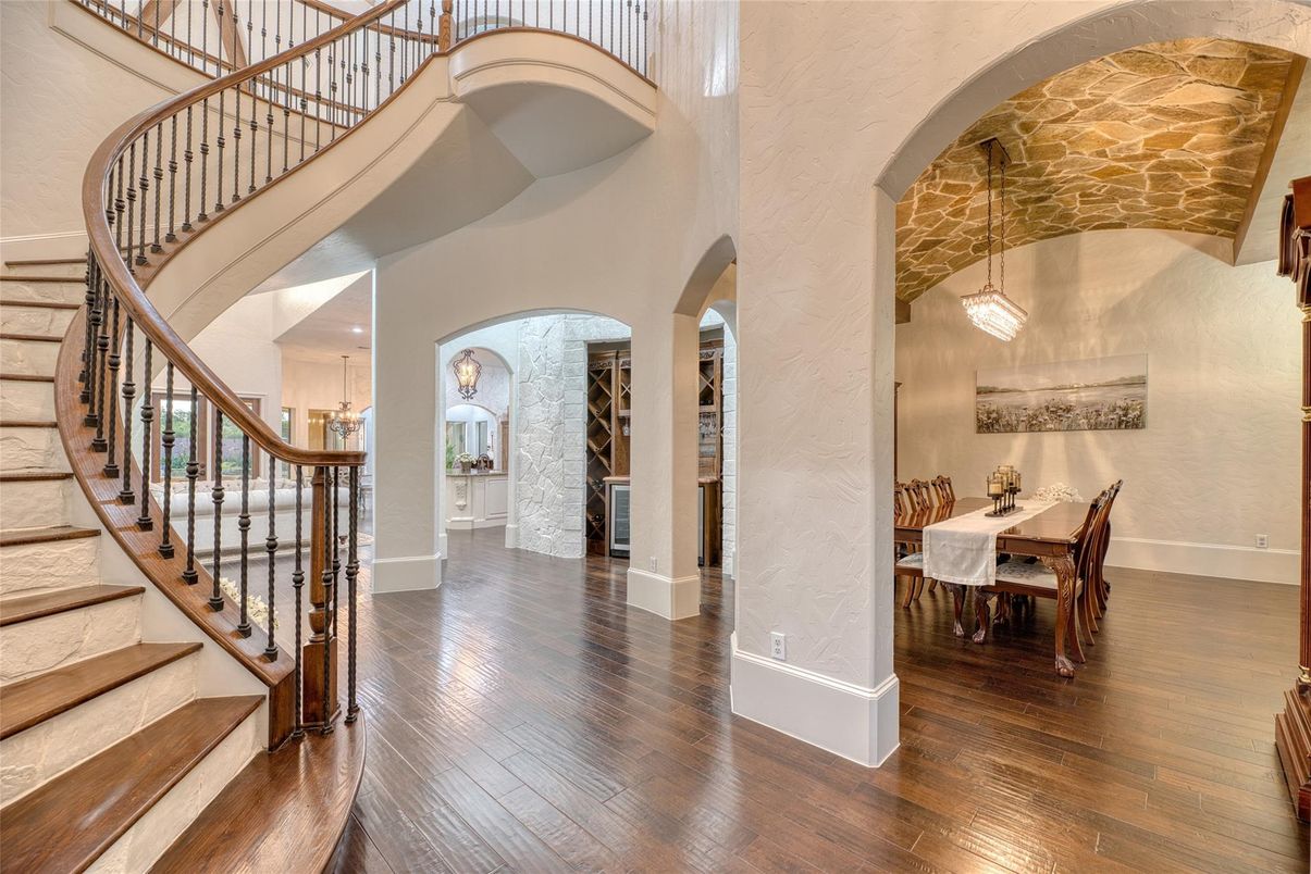 Dining room, Interior, Pendant Lights, Wood Texture Flooring