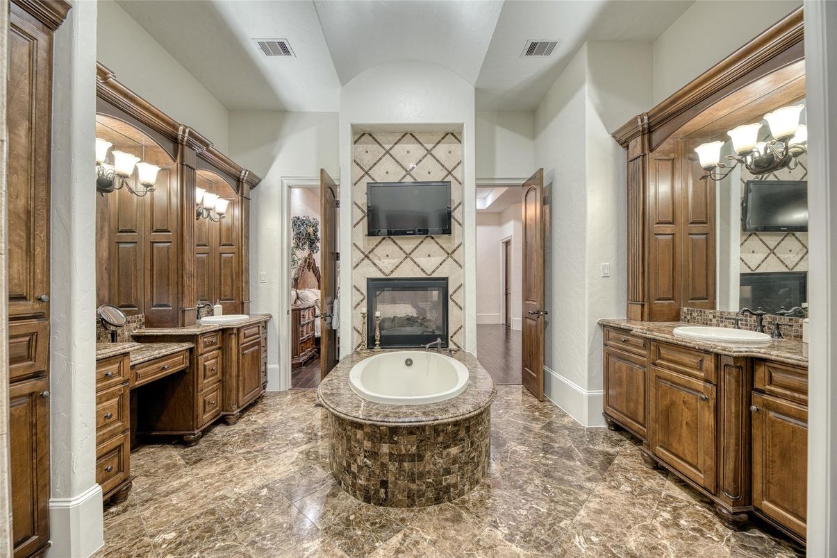 Bathroom, Dual Sink Vanities, Fireplace, Interior