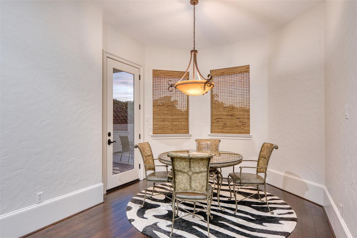 Dining room, Interior, Pendant Lights, Wood Texture Flooring