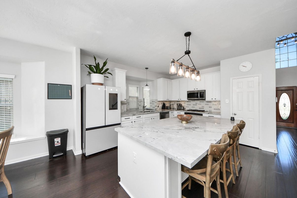 Interior, Kitchen, Pendant Lights, Stainless Steel Appliances, Wood Texture Flooring